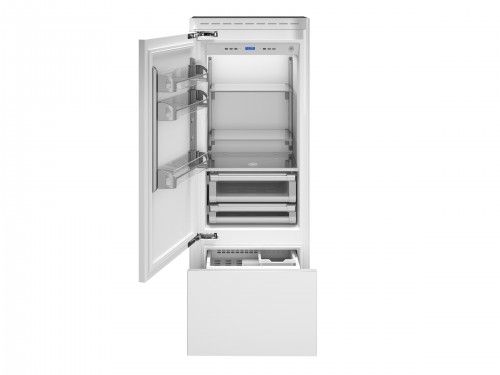 Refrigerador Bertazzoni REF75PRL Inox 90 cm, 473 litros, com portas para revestir e Ice Maker. Abert LE