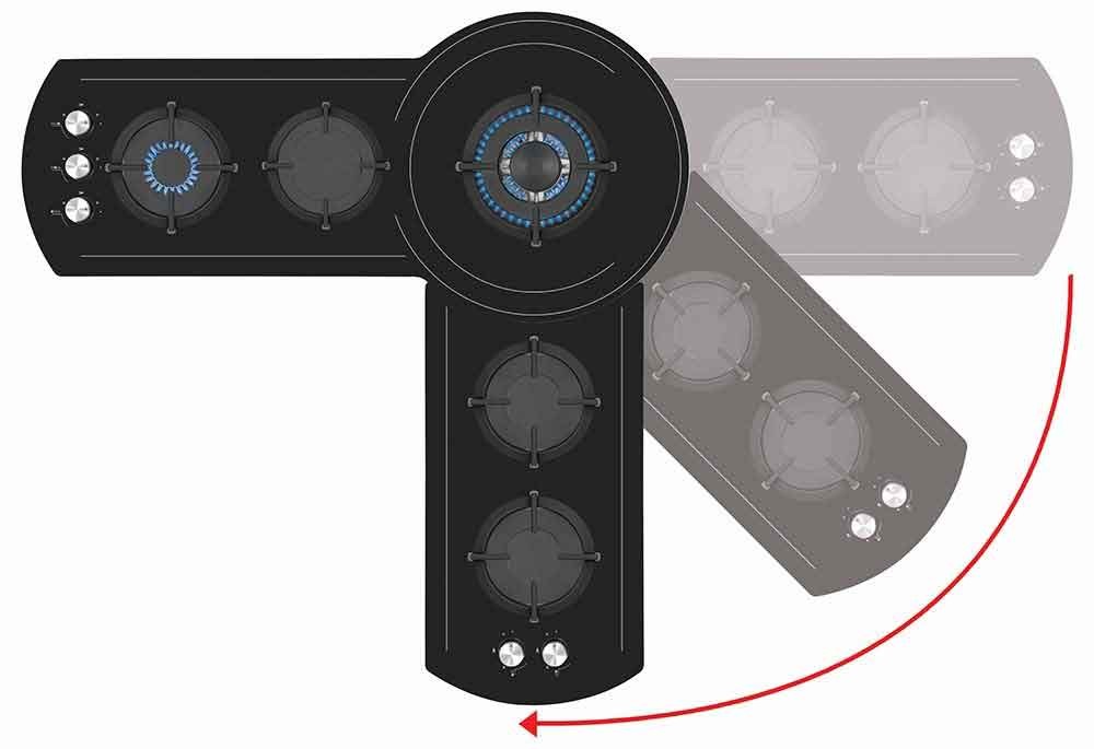 Cooktop Gás Tecno Original THV100 Rota adapta a forma da sua bancada, em ângulos de 90° a 270°. Proporciona melhor aproveitamento dos espaços devido a sua versatilidade de instalação.