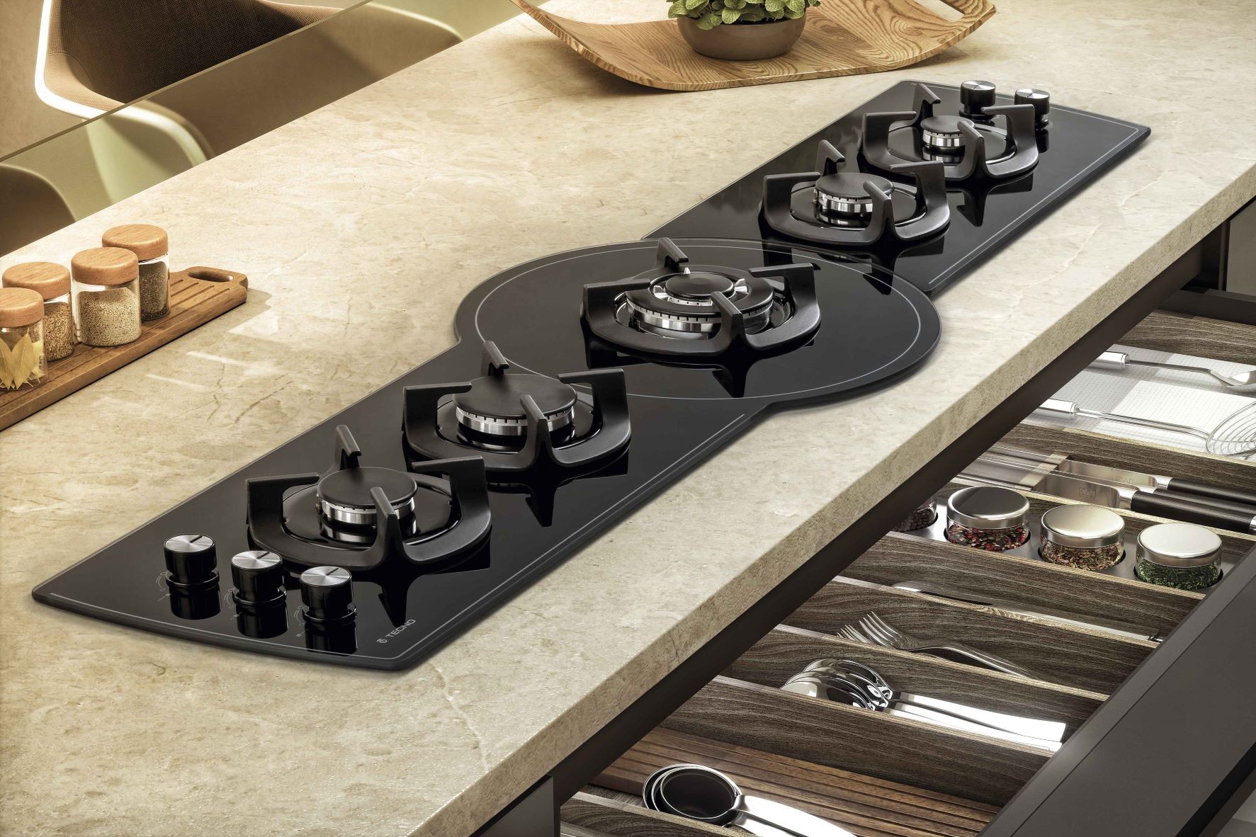 Cooktop Gás Tecno Original THV100 Rota adapta a forma da sua bancada, em ângulos de 90° a 270°. Proporciona melhor aproveitamento dos espaços devido a sua versatilidade de instalação.