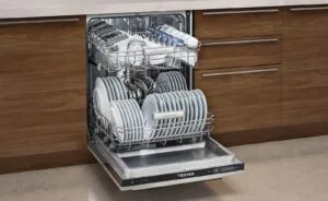 Lava louças de embutir com porta em inox escovado e puxador retangular em metal escovado TECNO Original TD14 EXDO