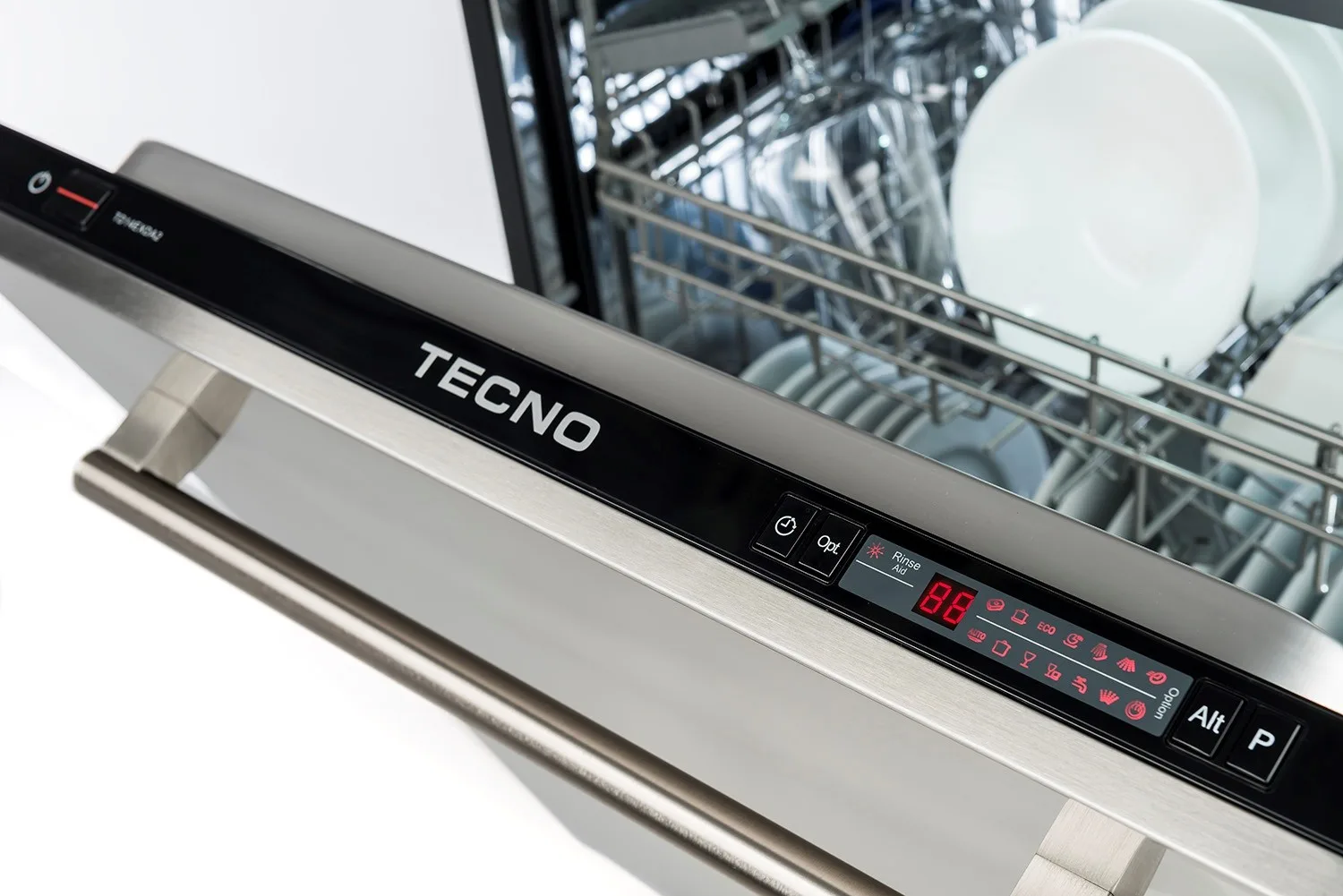 Lava louças de embutir com porta em inox escovado e puxador retangular em metal escovado TECNO Original TD14 EXDO