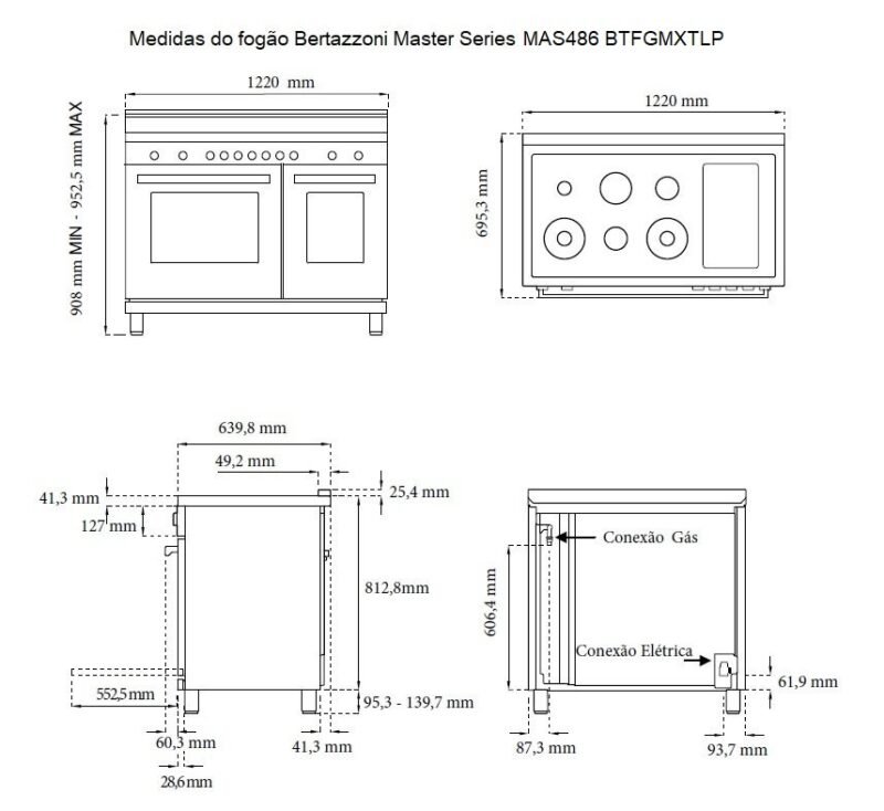 FOGÃO BERTAZZONI PROFESSIONAL PRO126G2EROT