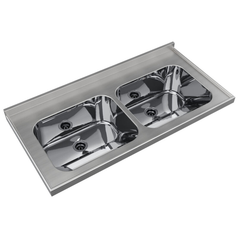 CT50 TD | Tampo Lavanderia com Área Rebaixada e Tanque Duplo - Escovado