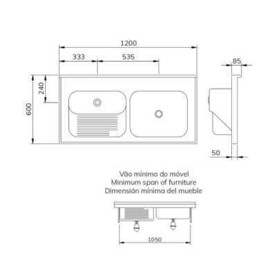 Tampo Lavanderia com Área Rebaixada, Tanque e Cuba Molho | Cevimar