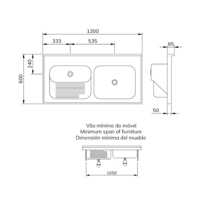 Tampo Lavanderia com Área Rebaixada, Tanque e Cuba Molho | Cevimar