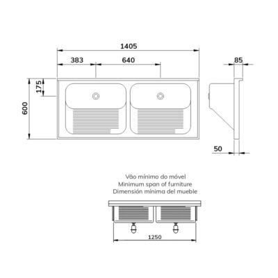 Tampo de Lavanderia com Área Rebaixada e Tanque Duplo TL CT-60 TD